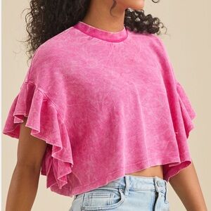 ALTARD STATE WOMENS NESSA FLUTTER SLEEVE TOP WAFFLE LARGE